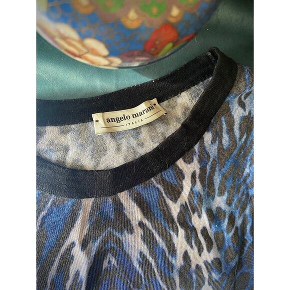 Vintage t-shirt with leopard print in blue merino wool, Y2K style, size M - Picture 5 of 5